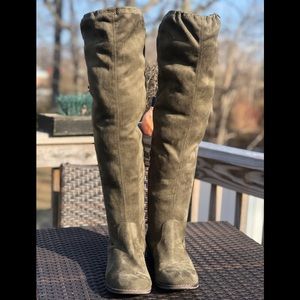 Olive green over the knee boots